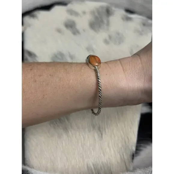 Vintage Native American Sterling Silver Orange Coral Floater Cuff Bracelet